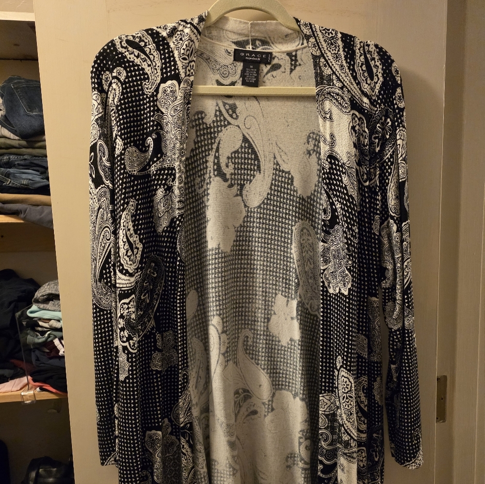 Alfani Black and White Paisley Cardigan